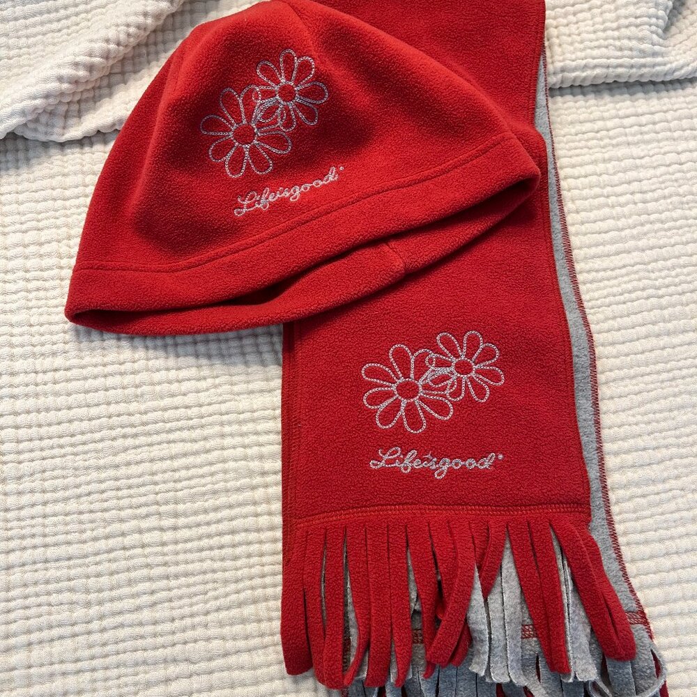 Life is Good Fleece Scarf and Beanie Hat Set